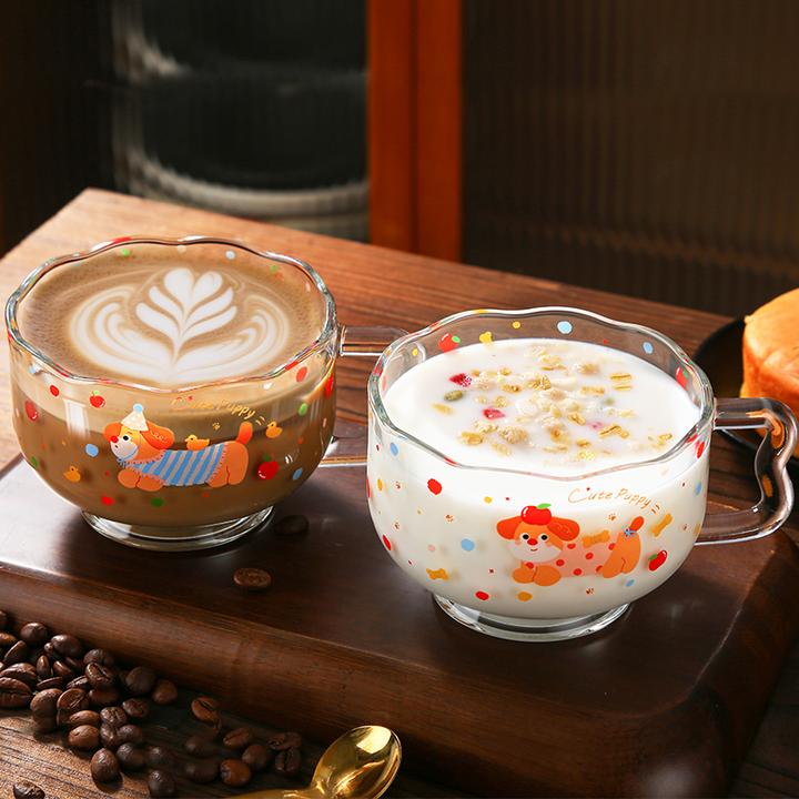 450ml大容量腊肠狗加厚玻璃高温印花水杯啤酒杯牛奶杯独家图案