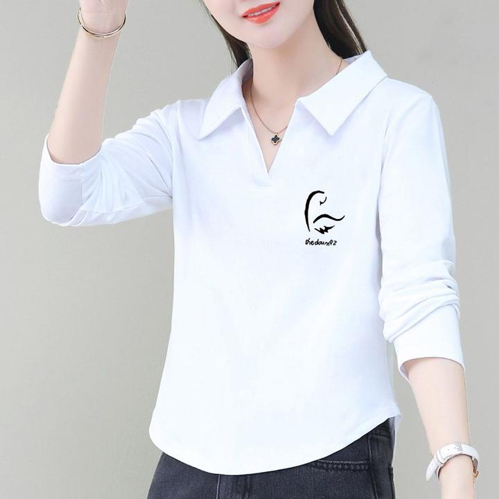 洋气简约不规则下摆2025春秋新款纯棉翻领POLO衫女士长袖百搭上衣
