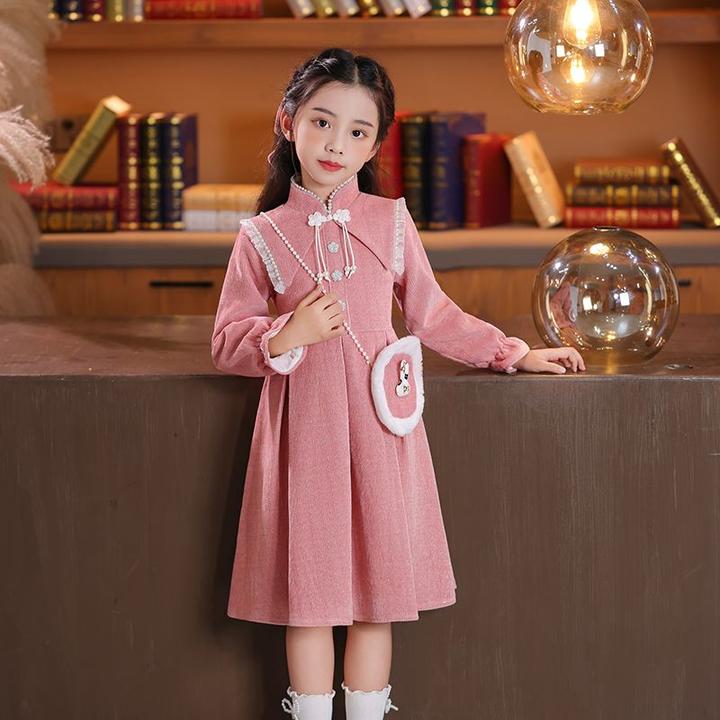 女童秋冬新款加绒公主裙长袖洋气网红字中长裙3至14岁适用韩版20