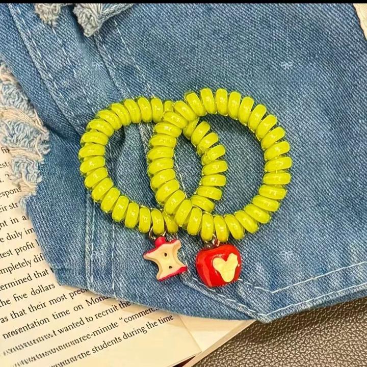 电话圈头绳 红苹果~果绿糯米饭清新巨显白高级感甜美学生女发圈