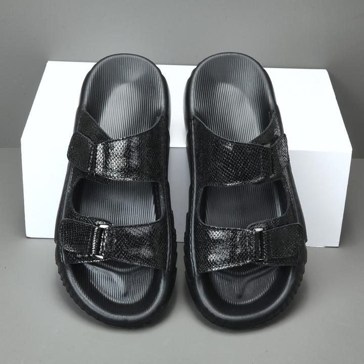 香港潮牌拖鞋真皮百搭舒适镂空透气鞋子男款凉拖可外穿百搭一字拖
