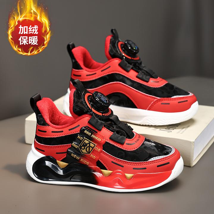 ABC NBOF男童鞋2025红色加绒保暖老爹鞋运动棉鞋儿童潮流男跑步鞋