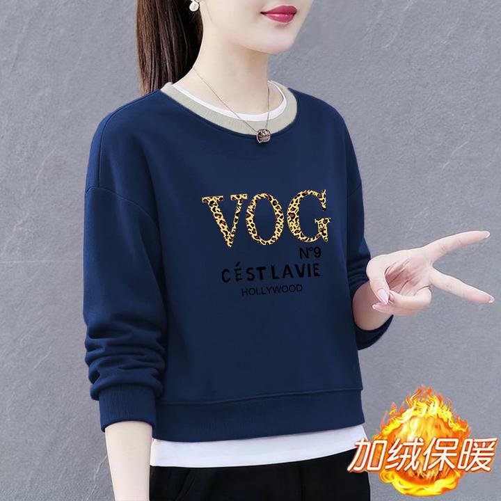 小个子假两件短款外套女士显瘦加绒/不加绒拼接圆领华棉撞色卫衣