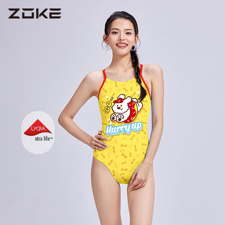 洲克女款泳衣竞速训练游泳衣zoke小狗快跑专业竞技三角温泉泳衣
