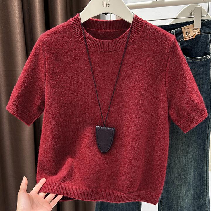 老钱风松弛感百搭针织短袖T恤2025秋季新款洋气薄款圆领内搭上衣