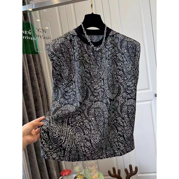 男装夏季腰果花背心2024新款圆领轻奢潮流无袖宽松休闲上衣情侣背