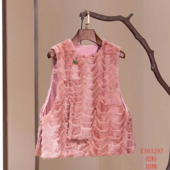 【锦系】皮弹力缎拼皮毛一体水貂中式国风圆领斜襟加棉383297