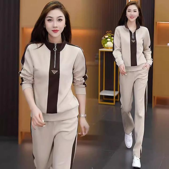 时尚休闲运动套装女2025春秋新款洋气显瘦立领卫衣阔腿裤两件套潮