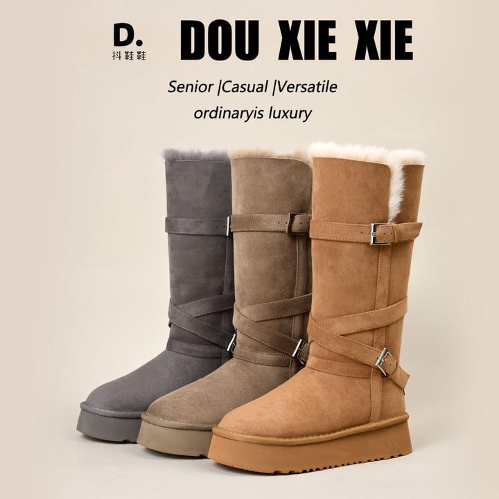 【许你耀眼】2025新款搭扣冬季两穿时尚中筒雪地靴女靴高筒厚底棉鞋