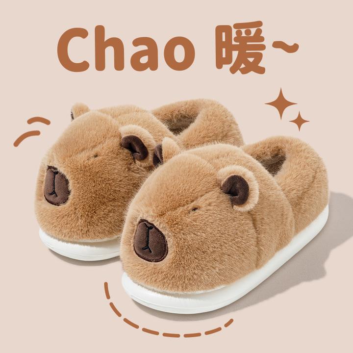 azw卡皮巴拉棉拖鞋女款秋冬季室内家居包跟棉鞋情侣家用可爱毛绒