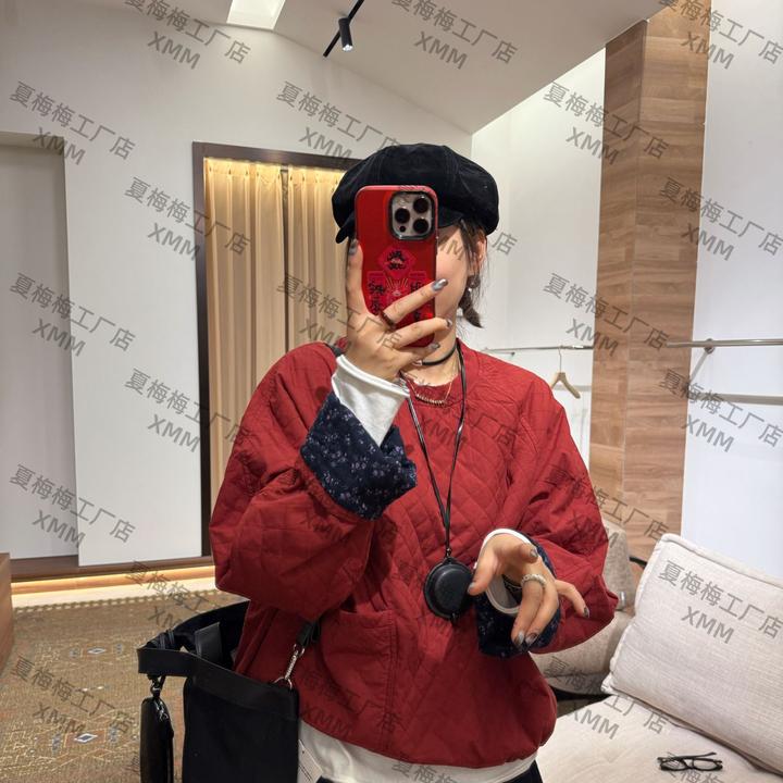 XMM.【棉格纹套头外套】圆领宽松加厚棉衣潮流秋冬新休闲百搭H53837