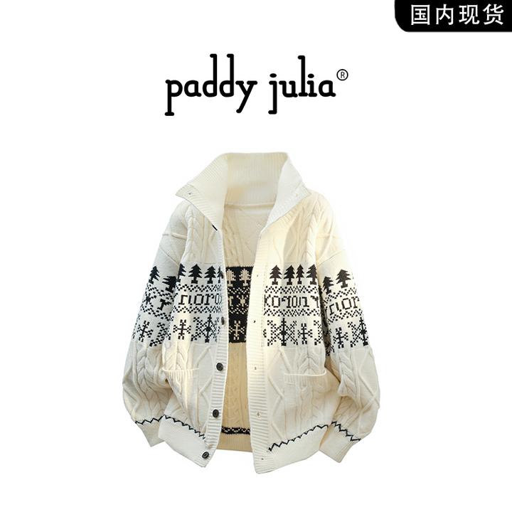 Paddy julia肌理感扎染针织毛衣外套男士春秋季潮流印花上衣轻奢