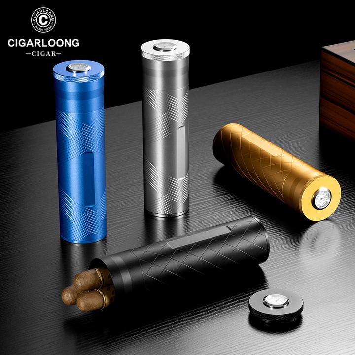 茄龙便携雪茄筒铝材质密封锁湿配湿度计加湿器4支收纳管CJ-25AT2