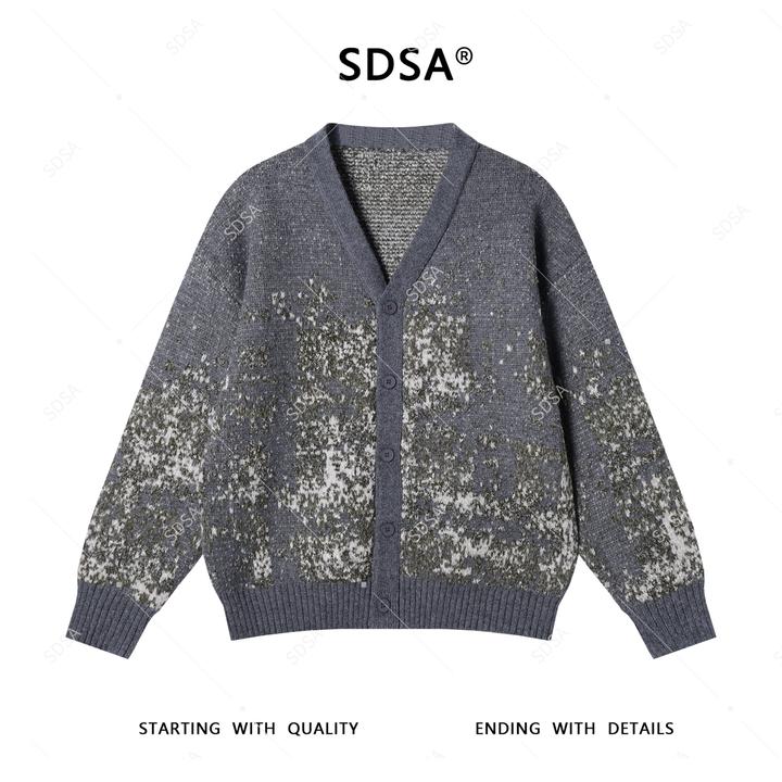SDSA男士秋冬新款轻奢痞帅男装韩版纽扣V领针织衫百搭开衫毛衣