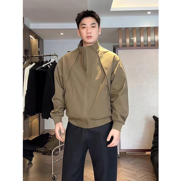 卡其色飞行员夹克男款秋季硬汉穿搭解构立领棒球服高级感工装外套