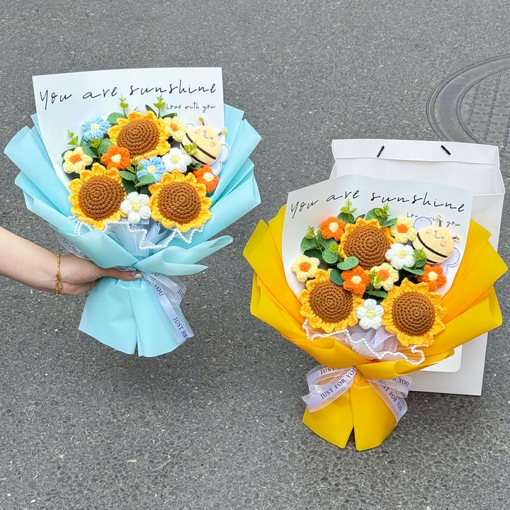 向日葵针织花小蜜蜂花束创意生日礼物送女生朋友闺蜜走心仪式感