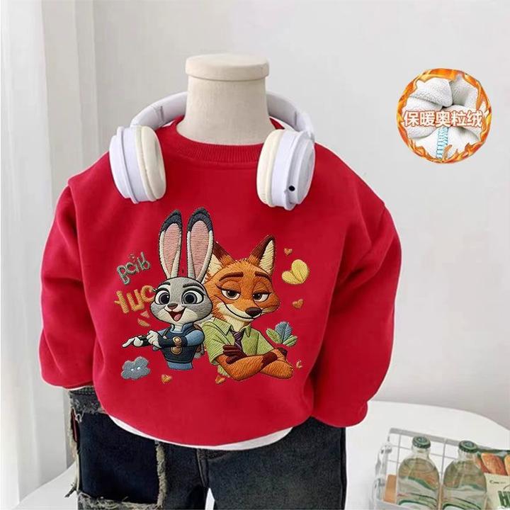 2026圣诞朱迪疯狂动物儿童衣服亮灯发光加绒加厚卫衣过年红色童装
