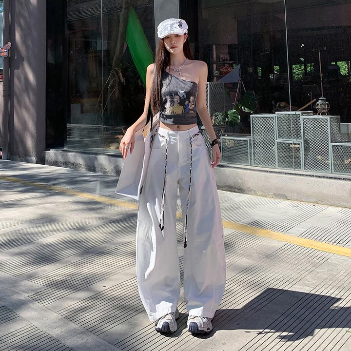 2025秋季白色休闲裤女年秋季新款高腰显瘦美式工装宽松直筒弯刀阔