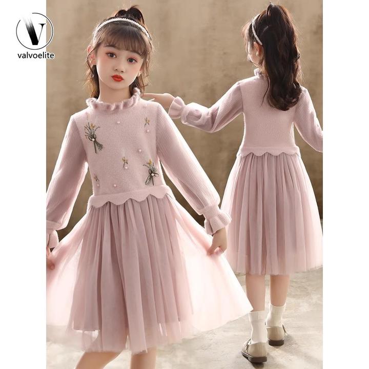 VALVOELITE2025春秋季2025新款女童网眼时尚公主裙小女孩长袖裙子