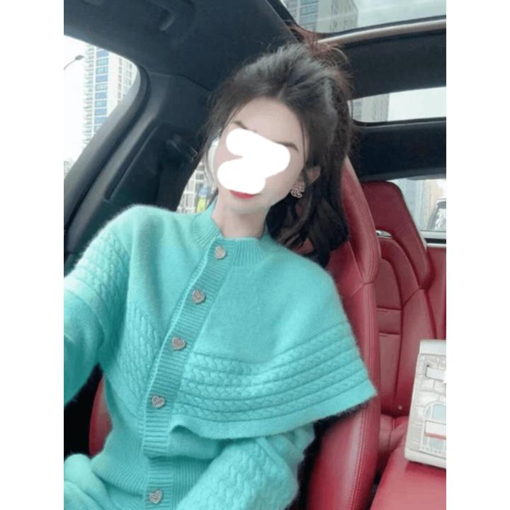 2025冬季搭配一整套漂亮女装韩系高级感穿搭蓝色毛衣阔腿裤两件套