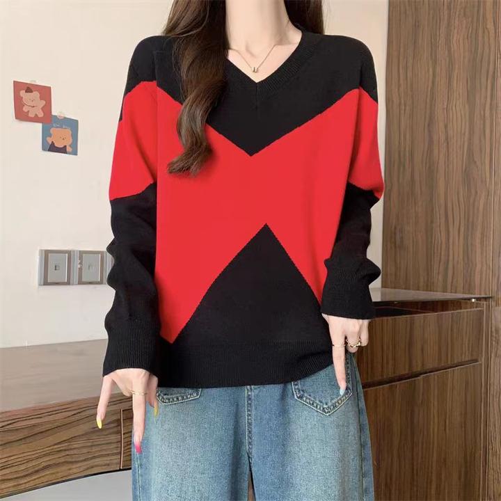 职业阿玛诗官方2025秋冬季新款时尚气质慵懒风V领针织衫毛衣女