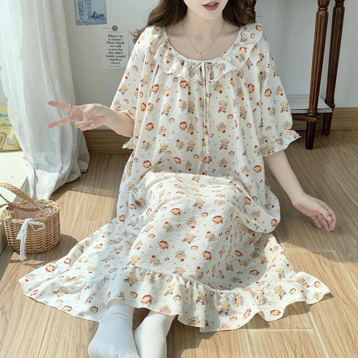 280斤大码带胸垫睡衣女中长款蕾丝睡裙宽松甜美夏天2025家居服