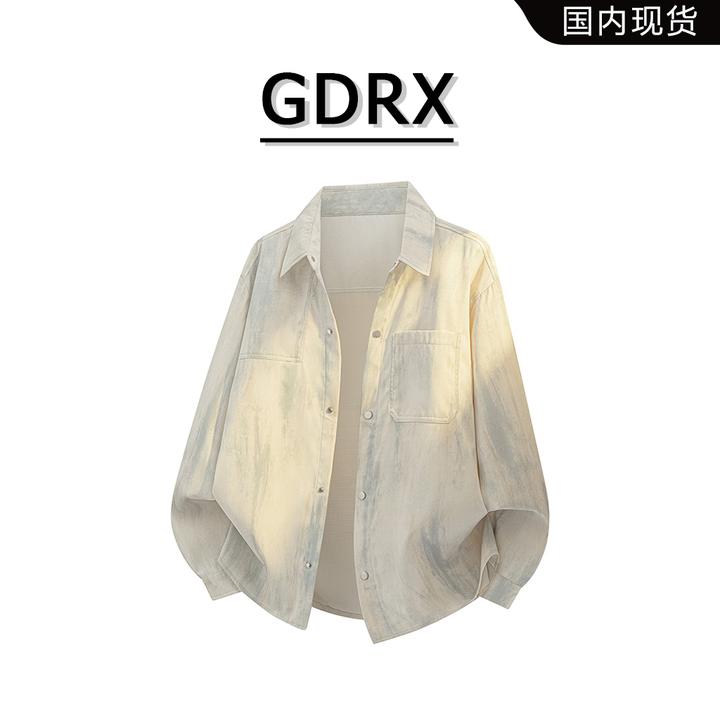 GDRX美式扎染工装男士长袖衬衫2025秋季新款休闲宽松复古大码衬衣