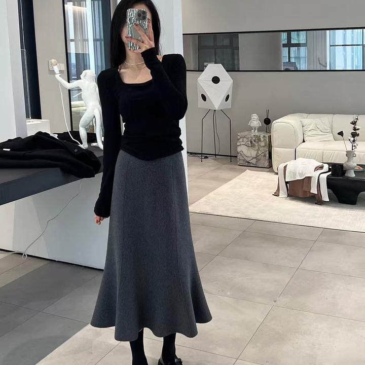无托腹孕妇半身裙秋冬季小个子中厚款中长款宽松显瘦垂感鱼尾裙子