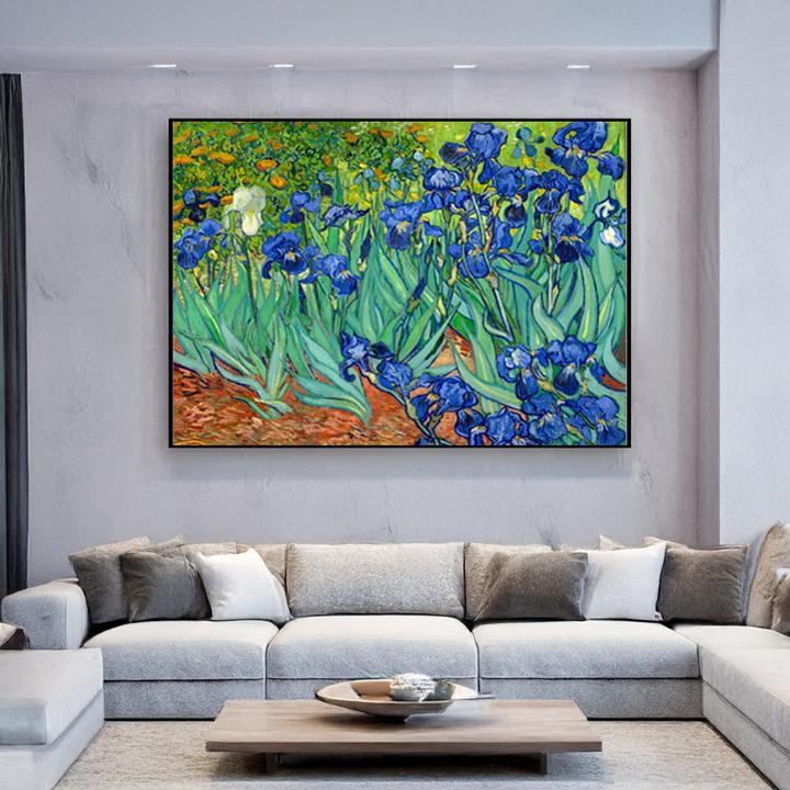 梵高鸢尾花 纯手绘油画 现代简约北欧式客厅背景墙装饰画壁画名画
