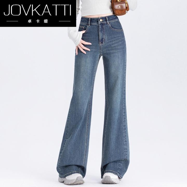 复古蓝微喇牛仔裤女2025新款秋季高腰弹力裤子修身显瘦阔腿喇叭裤