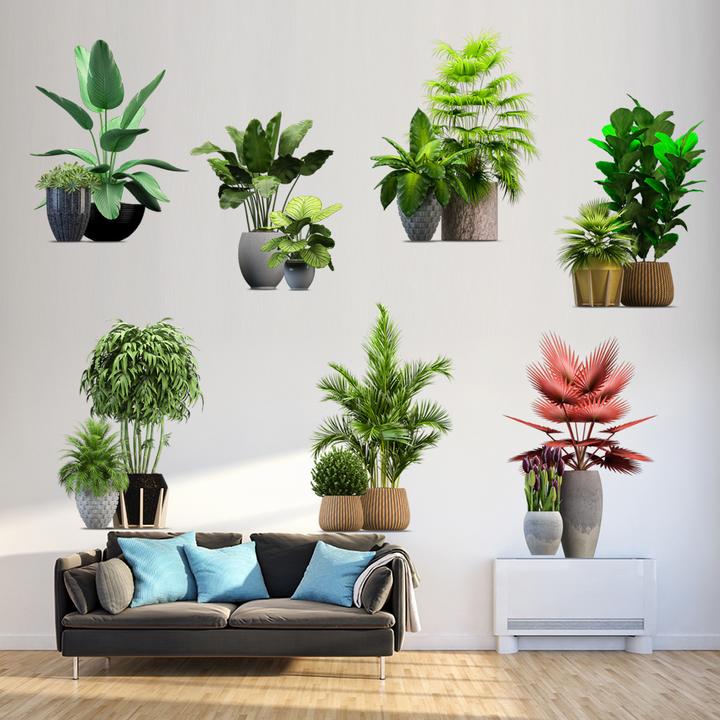 3D立体清新绿植墙贴画客厅卧室网红家居装饰自粘防水盆栽花盆图案