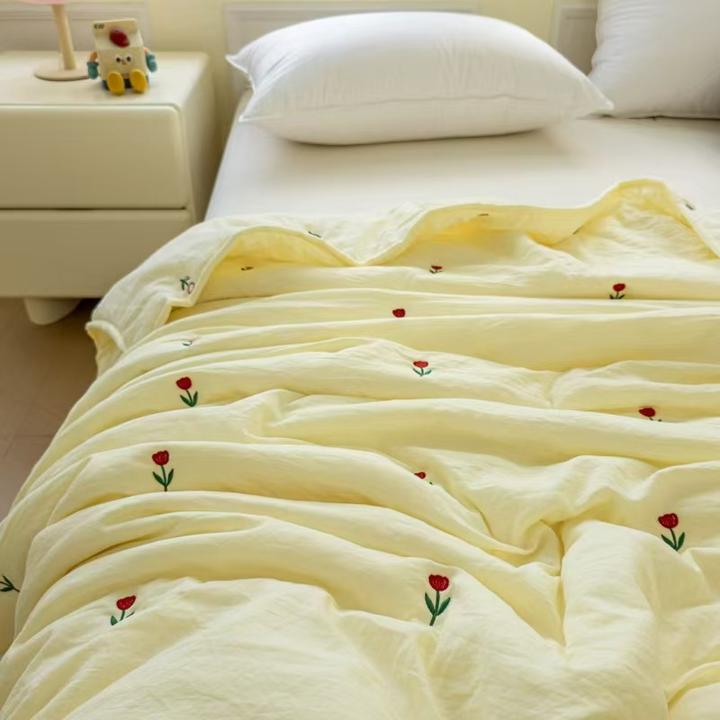 【清凉一夏】可机洗奶油色刺绣夏被亲肤水洗棉柔软透气A类夏凉被子