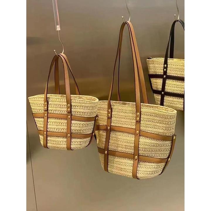 拉菲草编织托特包包女2024新款夏天海边度假风沙滩包草编包大包包