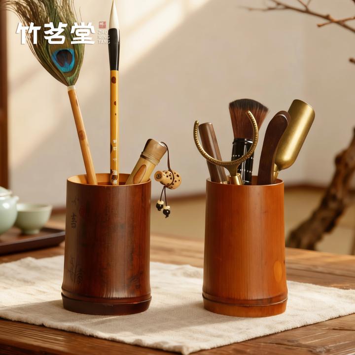 老竹茶筒茶道筒笔筒茶夹茶针茶拨养壶笔茶具六君子收纳筒茶道配件