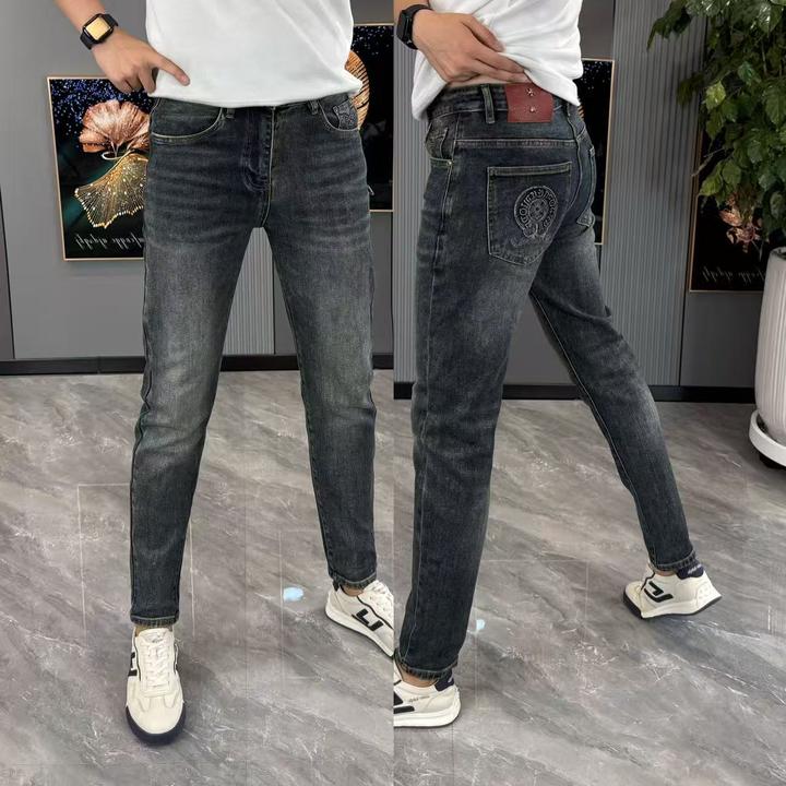 男士水洗做旧长裤轻奢简约小脚秋季男士秋冬款裤子牛仔裤休闲修身