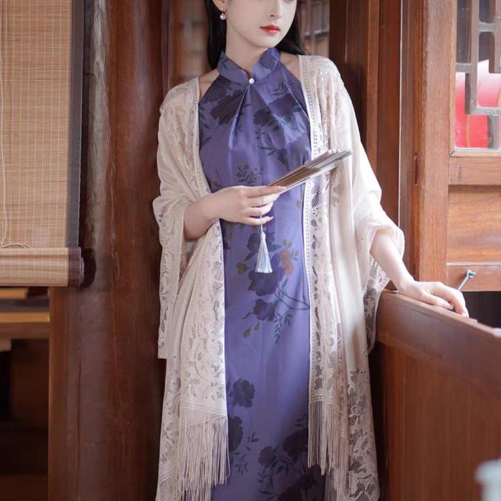 超仙流苏蕾丝披肩配旗袍外搭仙气温柔风搭配吊带裙子长裤披风