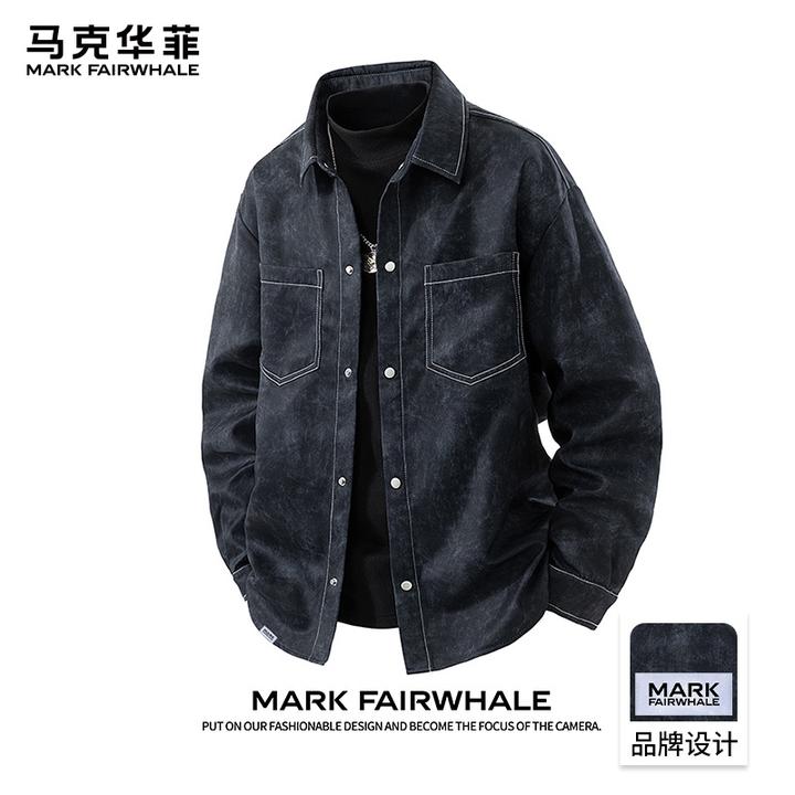 马克华菲新款扎染长袖衬衫男款春秋季微胖穿搭大码上衣工装外套