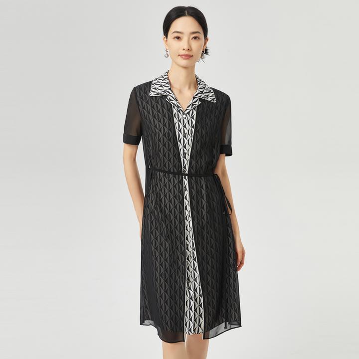 娜尔思时尚气质翻领印花连衣裙25夏季新款简约通勤裙子NF09593W0