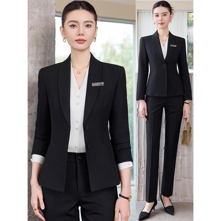 高级感黑色职业西装套装女春秋新款面试正装酒店经理珠宝店工作服