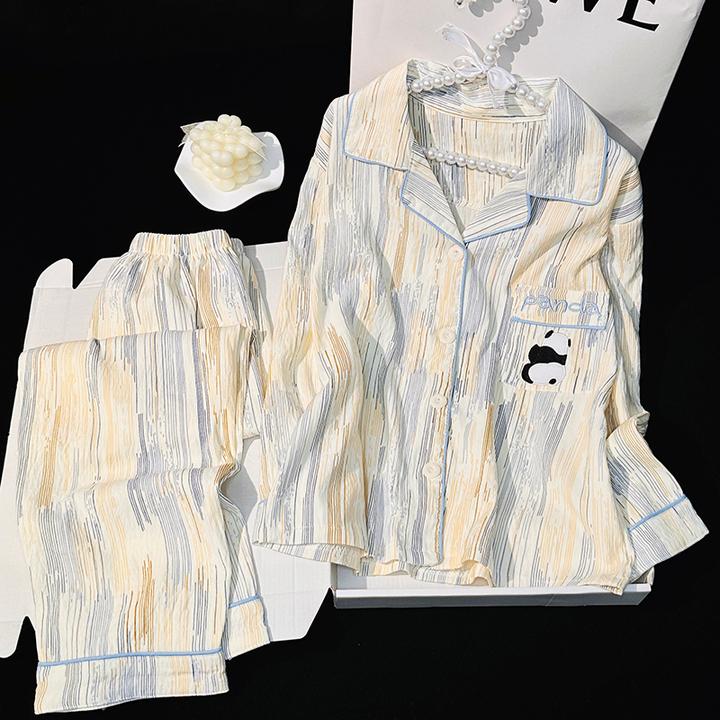 秋季卡通熊猫云朵棉男孩睡衣长袖套装男童春秋季中大童学生家居服