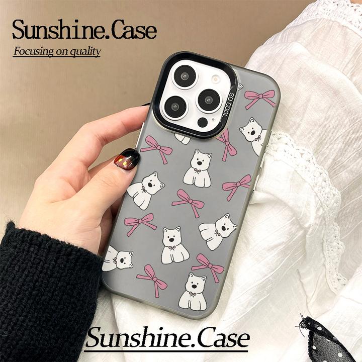 【彩银】蝴蝶结小狗接适用苹果16promax华为vivo小米oppo防摔手机壳