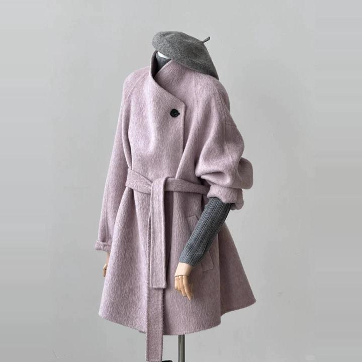 2025秋冬季韩版小香风粉紫色毛呢外套高级气质呢子大衣时尚套装女