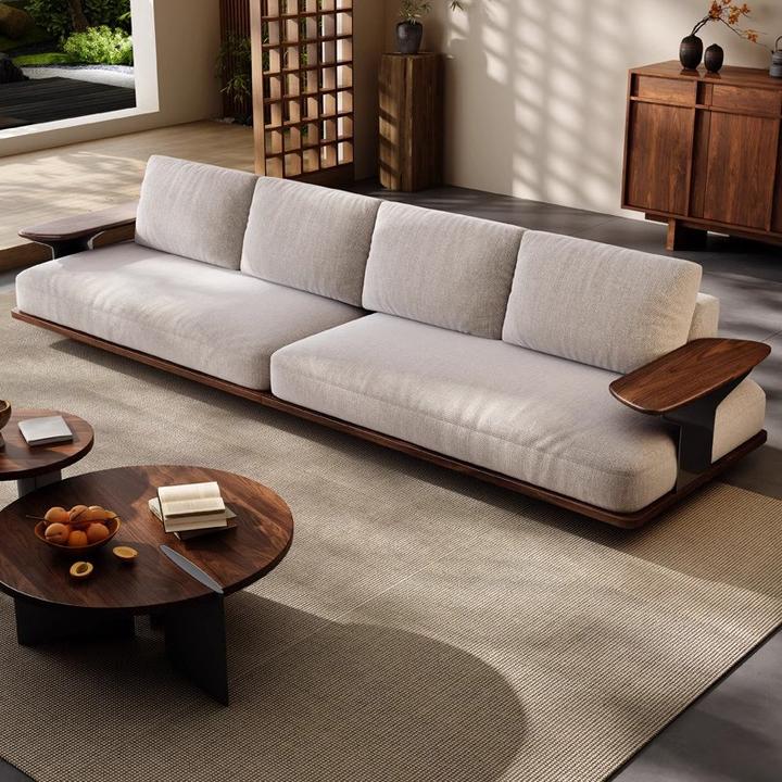 新中式实木沙发宋氏美学现代客厅直排布艺沙发胡桃木沙发2025新款