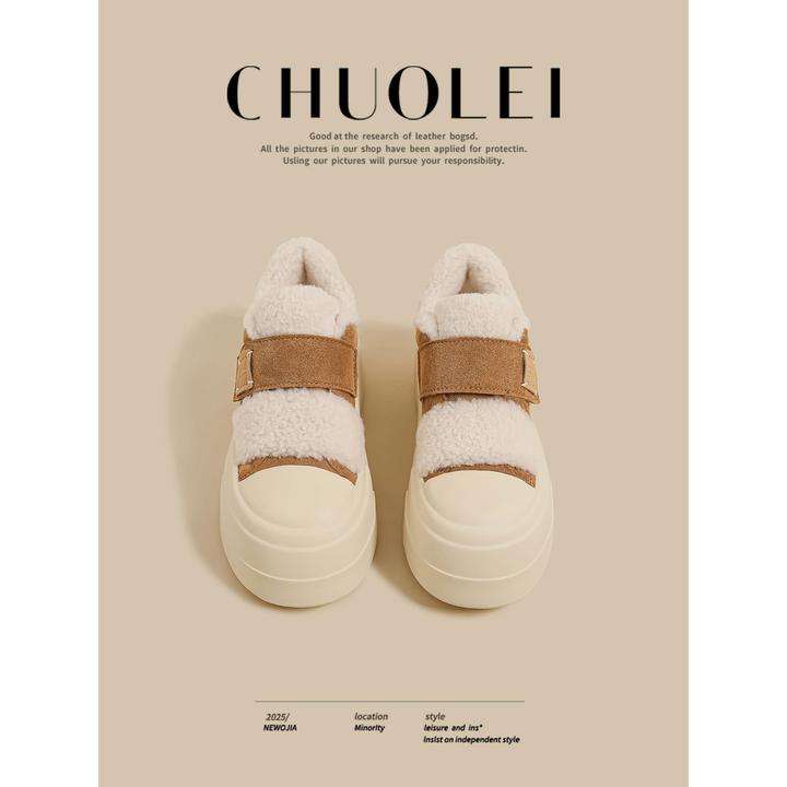 【DR官方正品】轻奢鞋子！2025冬季新款厚底小白鞋女白色魔术贴毛毛