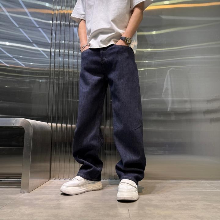 冬季新款男士蓝色牛仔裤简约百搭加绒宽松复古弹力休闲牛仔长裤男