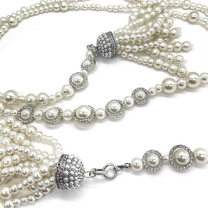 合金仿珍珠吊坠 珍珠流苏项链