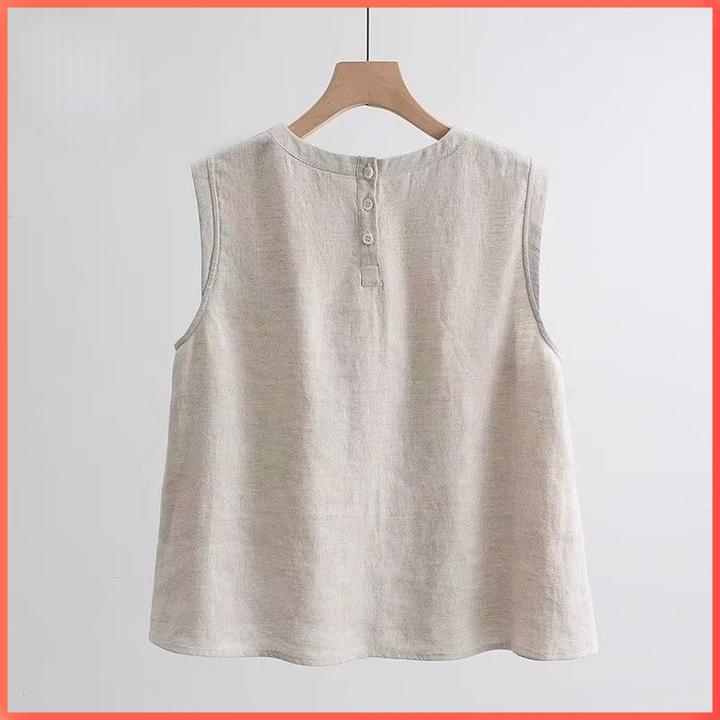 无袖棉麻上衣2025麻料夏季薄款衬衫T无袖复合纱夏凉背心