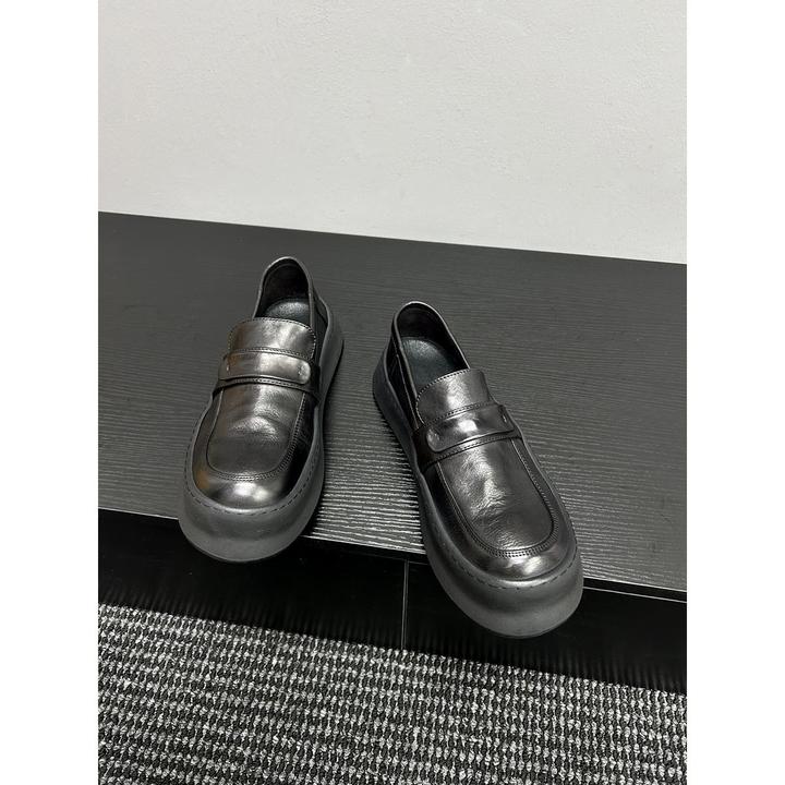 度卡奴乐福鞋男一脚蹬新款大头休闲皮鞋原创复古厚底懒人鞋