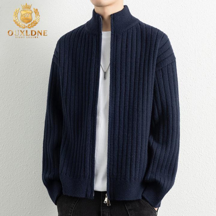 OUXLDNE男士开衫毛衣立领春秋季新款潮流毛线上衣休闲针织衫外套