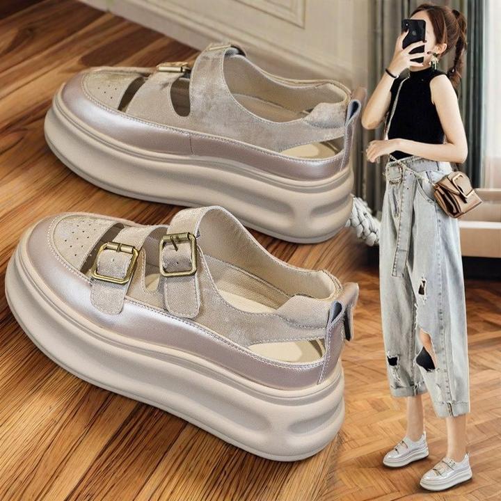 【轻奢爆款】2025新款爆款夏季外穿镂空洞洞百搭松糕厚底罗马包头凉